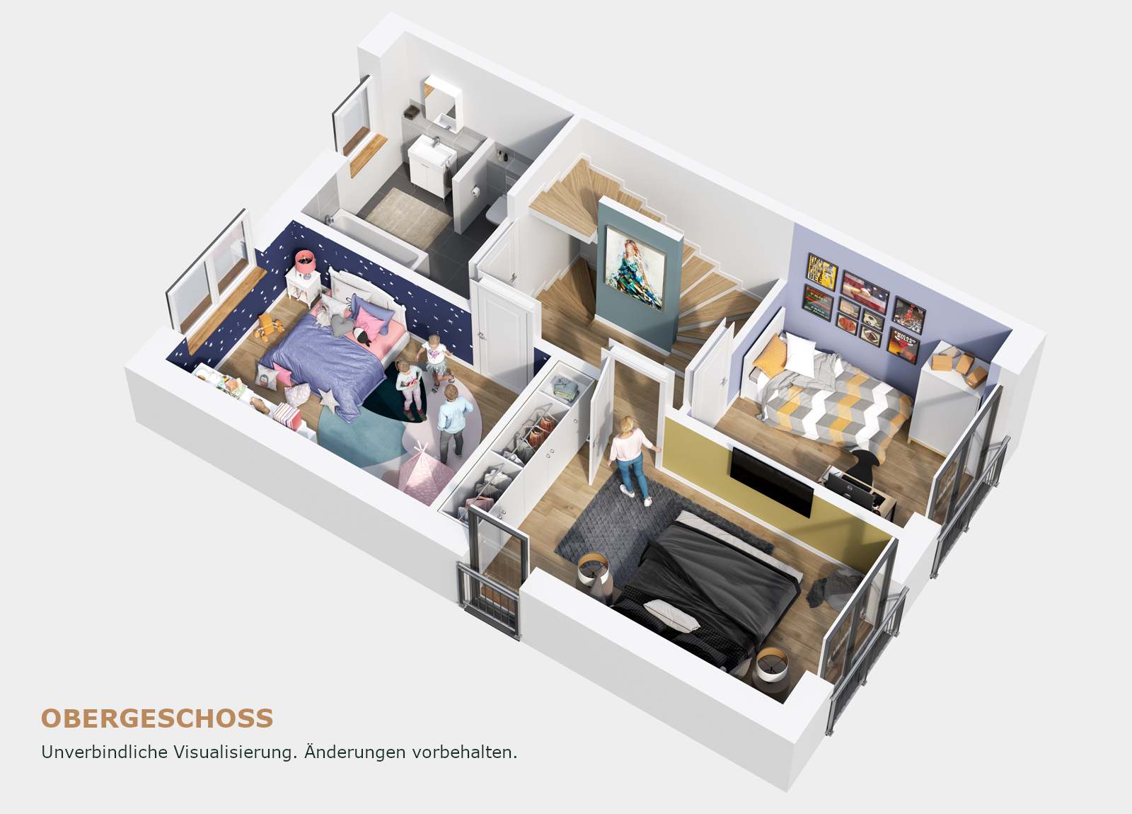 Reihenhaus Modern Family Obergeschoss Visualisierung